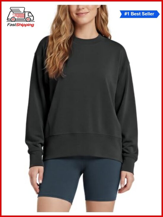 Tops - Modal Soft Long Sleeve Oversized Sweatshirt High Crew Neck Pullover